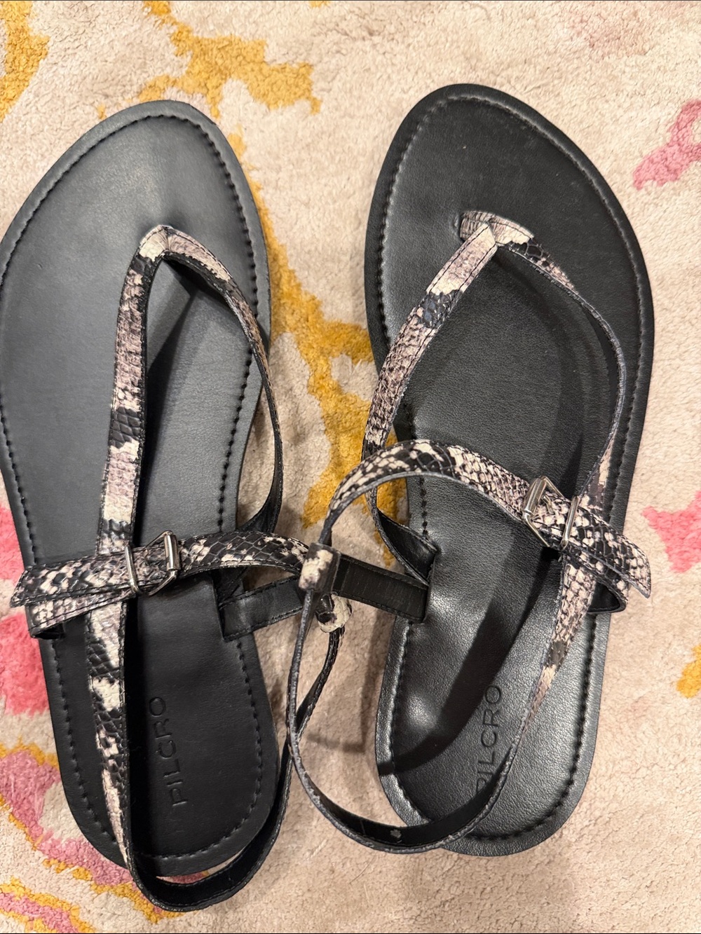 Pilcro Black Snake-Print Strap Sandals with Neutral Accents